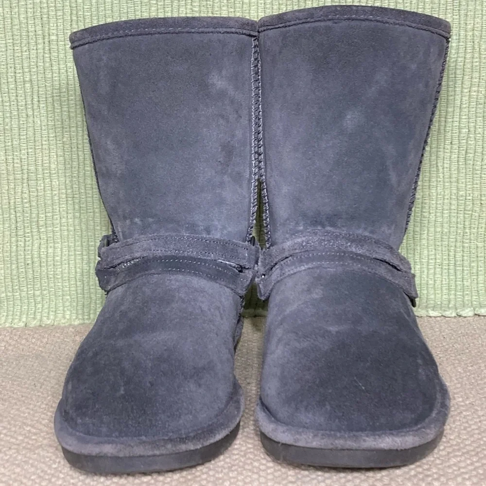 BEARPAW Womens Adele Grey Braided Harness Suede/Wool/Sheepskn Short Boots SZUS 7